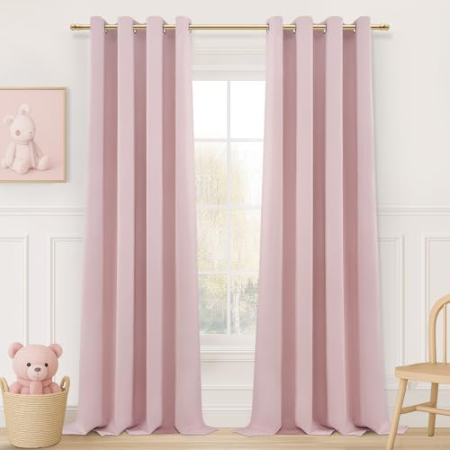 MRTREES Cortinas Dormitorio Infantiles Niña Opacas 2 Piezas Rosa Claro 140X245 CM, Cortinas Salon Blackout Termicas Aislantes Frio y Calor Cortina con Ojales para Ventana Comedor Habitacion