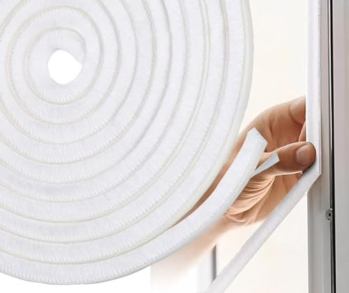 5m Draft Excluder for Doors Windows, 9mm(W) x 9mm(T) Brush Weather Stripping Tape Self-Adhesive Seal Strip, White
