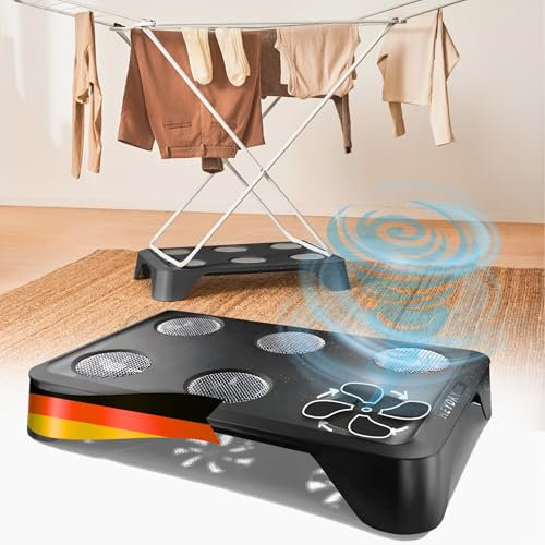 HEYDRY® Wäschetrockner für Wäscheständer: schnell & energiesparend trocknen - Trockner Alternative mini, Made in Germany, klein, mobil, Ventilator, kompakt, schonend zu jeder Wäsche, Lüfter - schwarz