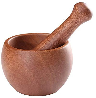 BESTHAHA Juego de mortero y Maja de Madera Natural, Molinillo de Pimienta, ajo, Prensa, triturador, fácil de Usar y Limpiar, mortero y tazón de molienda Natural para Hierbas Medic