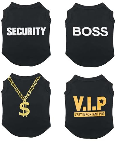 Izefia 4 delar hundskjortor kläder 4 st andningsbar säkerhet VIP boss guldhalsband cool sommar linne väst t-shirt för liten hund valp medium katt XS