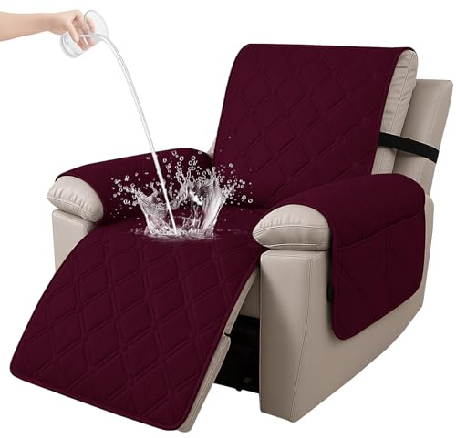 Ystyle Copripoltrona 1 Posto Relax Reclinabile, 100% Impermeabile Copri Poltrona con Braccioli, Copripoltrone con Fascia Elastica, Copridivano Reclinabile, Borgogna
