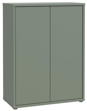 Forte Alice Springs Schuhschrank 70 80, moderner Flurschrank mit 2 Türen und 4 Einlegeböden, Holzwerkstoff, Salbei, 74,5 cm breit x 99,1 cm hoch x 34,9 cm tief