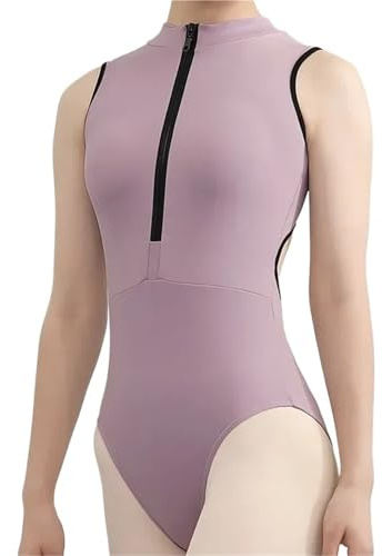 GSCLZ Ballett Trikot for Frauen Taille Aushöhlen Dancewear Gymnastik Trikots Ärmel Einfarbig Body Erwachsene Tanz Kleidung FüR Ballett Gymnastik(Purple,XXL)