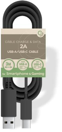 GreenJoy-Câble Charge et Data USB/Type-C - 5V / 2A - 3m - SANS EMBALLAGE - Noir