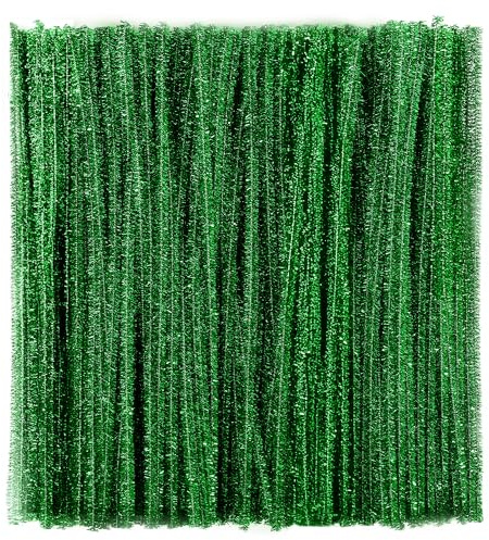 Caydo 200 Stück glitzernde grüne Pfeifenreiniger dicke | flauschige Chenille-Stiele für Kunst und Handwerk, perfekt für die Herstellung von Tieren, Blumen und festlichen