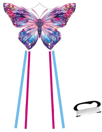 SSKHE Grande aquilone farfalla colorata per bambini e adulti, facile da volare con design unico e coda lunga - per parco e attività familiari all'aperto (Blau Rosa)
