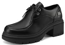 QUEEN HELENA Mocasines de tacón ancho con cordones franceses casuales para mujer X33-81, Negro , 35 EU
