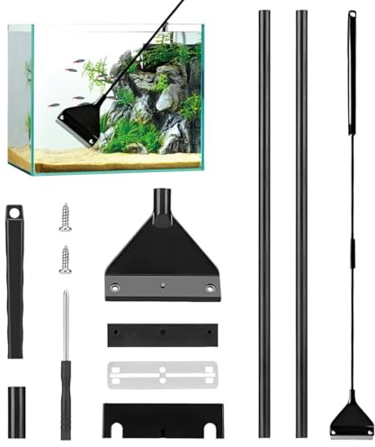 Aquarium Reinigungswerkzeuge, Aquarium Algen Rasiermesser Schaber,Algenschaber Aquariumschaber,55cm Aquarien Reinigung Werkzeug mit Abnehmbarer Stange,1 Stück Edelstahl Klingen,für Glas Fischbecken