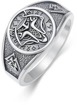 PARYFO 925 Sterling Silber Klotzige Wikinger Ringe für Männer Norse Wolf Ring Oxidiert Oldtimer Wikinger Keltischer Schmuck Geschenke für Ehemann Freund Vater Bruder Freund