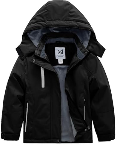 KVE Girl's Waterproof Ski Jacket Warm Fleece Winter Jacket Windproof Hooded Snow Coat Black 8