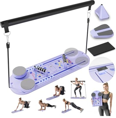 Pilates Reformer Brveniu Multi-Function Pilates Board with Timer Counter，Portable Pilates Board Full Body Workout Core Exercise Foldable Pilates Reformer Women-Focused Fitness Equipmen
