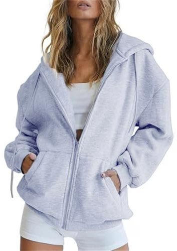 Godoboo Zip Hoodie Damen Sweatjacke mit Reißverschluss Oversize Kapuzenjacke mit Baumwolle Fleece Innenfutter Warme für Herbst Winter Fitness