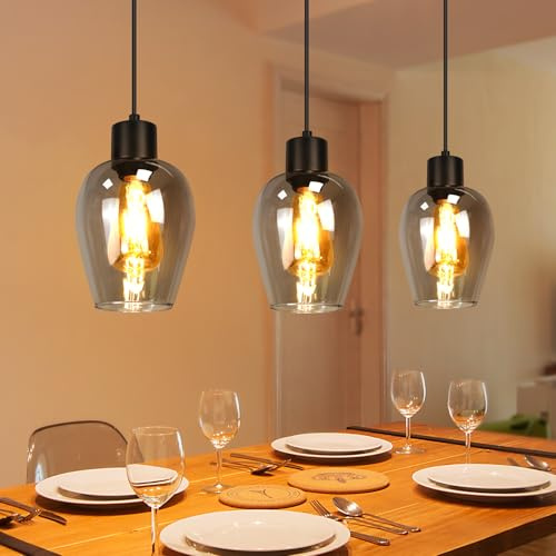 Lichtmaler Hänglampa Svart 3-armad - Industrilampa Hängande E27 Glas Vintage-stil för Matsalsbelysning Hotell Trapphus Kontor (Utan ljuskälla)