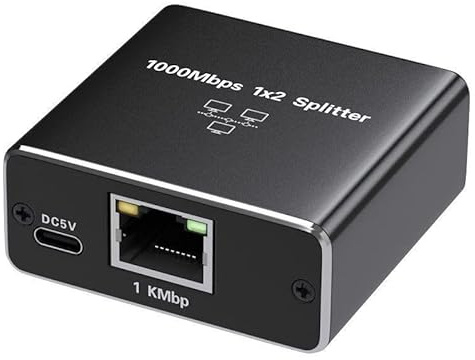 VGE Divisor Ethernet de 1 a 2 de 1000 Mbps, Gigabit LAN con cable de alimentación tipo C, conmutador de red RJ45, 2 puertos para PC, portátil, PS5, Smart TV, distribuidor de Internet, compatible con