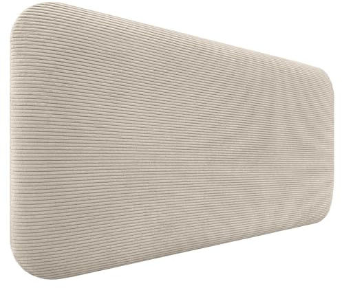 DHOME Gepolstertes Kopfteil Glatt Abgerundet Premium-Cord für Wand Akustische Kopfteile Schallabsorbierend Kopfstütze Bett Schlafzimmer (Beige, 90cm)
