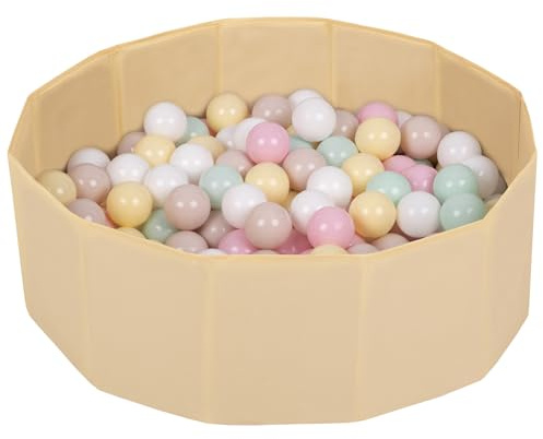 SELONIS Piscine À Balles Multicolores Piscine Pliable 300 Balles pour Les Enfant, Beige Clair: Beige Pastel/Jaune Pastel/Blanc/Menthe/Rose Poudré