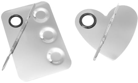 BIUDECO 2sets Stainless Steel Makeup Mixing Palettes Spatulas for Manicure Cosmetic Mixing Plates for Nail Kit