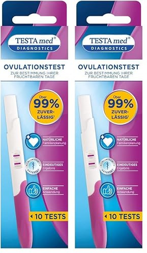 TESTA med DIAGNOSTICS Ovulationstest bei Kinderwunsch 10 Stück, zeigt mit einer Gesamtrichtigkeit von über 99 Prozent den Zeitpunkt der höchsten Fruchtbarkeit an (Packung mit 2)
