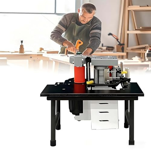 SIEEOUR Canteadora Portátil, 1200W Máquina Para Cantear Con Encolado Doble Cara, Velocidad Ajustable 5-10 m/Min, Para Cantos Rectos Y Arqueados, 5-60 Mm,Para Madera,Fabricación De Muebles(Black)
