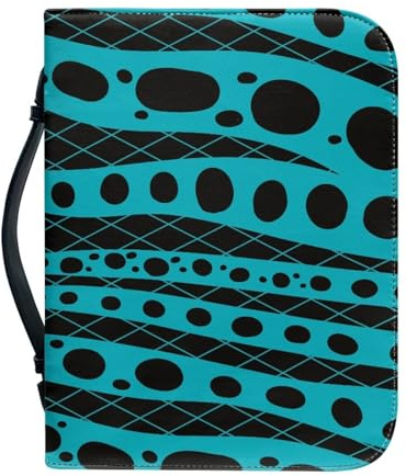 Bibel Hülle Tasche Blau Schwarz Große Pu-Leder Buchhülle Für Damen Und Herren, Vielseitige Buchschutz Mit Griff, Reißverschluss, Taschen Und Stiftfächern 25.9x4.6cm