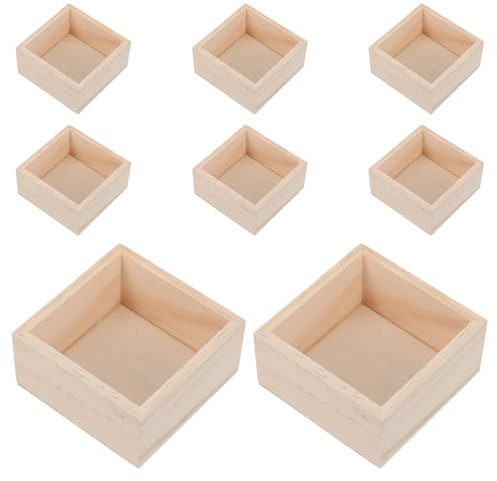 PRETYZOOM Cajas de Madera sin Terminar para Manualidades 8 Piezas 8x8x4 Cm Organizador Artesanal Natural para Almacenamiento y Decoración Jarrón Cuadrado Rústico Uso en Hogar y Eventos