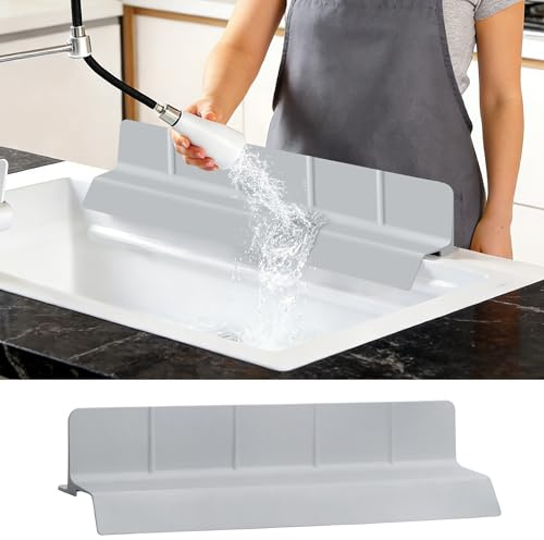Volminex Paraspruzzi Lavello in Silicone, Allargato Tappetino Lavandino Cucina, Copri Lavello e Paraschizzi Rubinetto, Proteggi Rubinetto, Protezione per Cucina e Bagno (Grigio Chiaro, 58×10×9 cm)