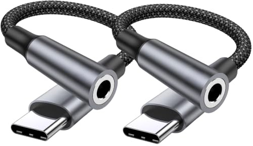 HOSOW Adaptador Jack a USB-C 2 Unidades, Cable Aux Nylon Trenzado, Plug and Play, Sonido Hi-Fi, Compatible con iPhone 17/16/15, Samsung, iPad Pro, MacBook, para Coche/Casa/Aviones
