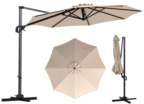 COSTWAY Sonnenschirm Alu 300 x 300 cm, Ampelschirm mit Kurbel, Beige | 360° drehbar, Neigungswinkel stufenlos verstellbar, großer Gartenschirm, Terrassenschirm, Marktschirm für Garten, Terrasse