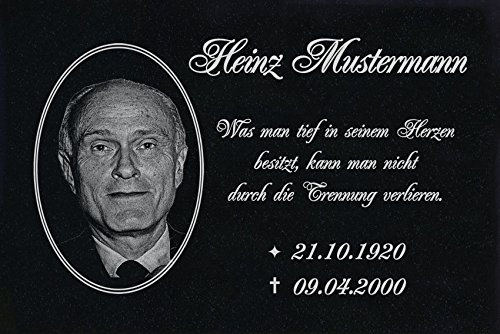 LaserArt24 Granit Grabstein, Grabplatte oder Grabschmuck mit dem Motiv Grabstein-ag05 und Ihrem Foto/Text und Daten