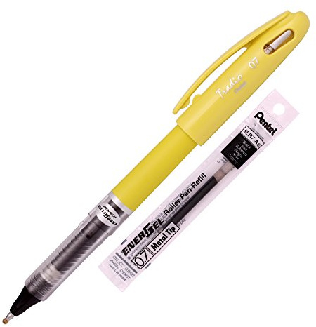 Pentel bl117 F EnerGel TRadio Fluo 0,7 mm 12 Stück, Schaft gelb, Tinte Schwarz