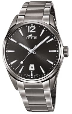 LOTUS Reloj Hombre Analógico de Acero Inoxidable 316l Gris | Movimiento de Cuarzo, Calendario, Cristal Mineral de Alta Resistencia, Resistente al Agua 10 ATM Clásico 18684/1 Chrono