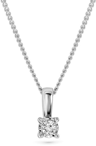 MIORE Kette Damen 0.04 Ct Diamant Halskette mit Anhänger Solitär Diamant Brillant Kette aus Weißgold- Gelbgold 9 Karat- 375 Gold, Halsschmuck 45 cm lang