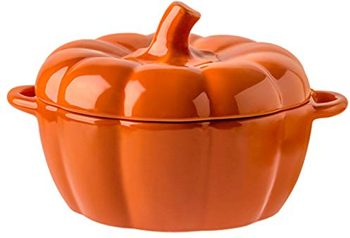 ZCED Pumpkin Casserole Dish With Lid - Ceramic Enamel Stew Pot - 1.6L Orange