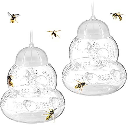 Relaxdays Piège à guêpes extérieur, lot Pratique de 2, Abeilles et frelons, sans appât, à Suspendre, Poser, Transparent