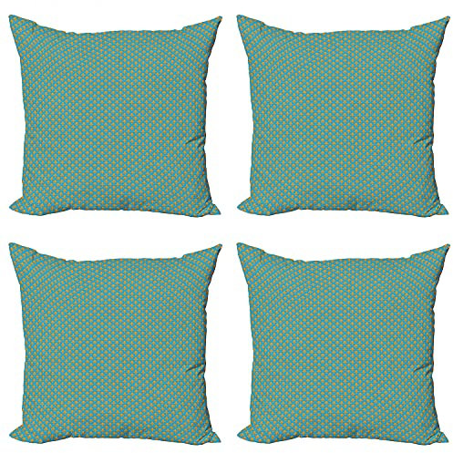 ABAKUHAUS Fleur De Lis Kissenbezug Set (4 Stück), Königliche heraldische Lilien, moderner doppelseitiger Digitaldruck, 60 cm, Orange Sea Blue