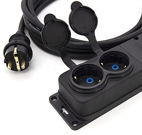 KOOP Elektro 25 m Gummi-Verlängerungskabel mit 2-Fach Schuko Kupplung für Garten Außenbereich IP44 16A 230V H05RR-F 3 * 2,5 (25 m, 2-Fach Steckdosenleiste)