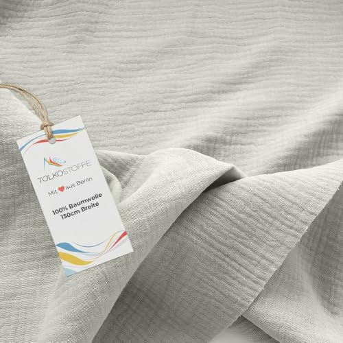 TOLKO 50cm Musselin Stoff Meterware | weicher Baumwollstoff für Kleid Bluse Baby Tuch Decke Tagesdecke Bettwäsche | ÖkoTex Double Gauze | uni Baumwollstoffe Dekostoff Stoffe zum Nähen Meterware