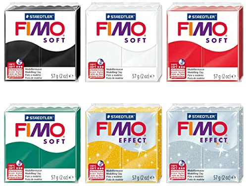 FIMO Soft and Effect Polymer Ofen-Modelliermasse, 57 g, 6 Farben, Weihnachtsfarben