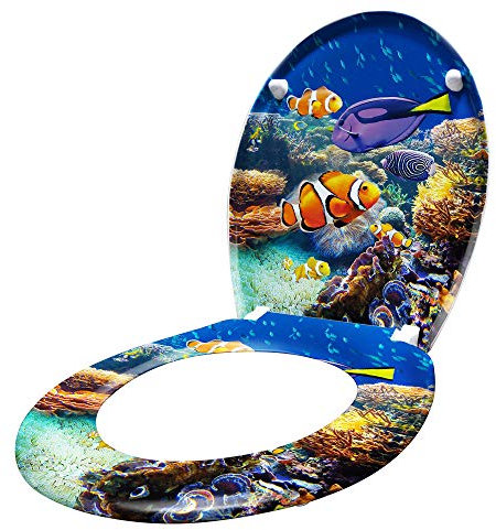 ACXIN WC Sitz mit Absenkautomatik Oval Toilettensitz Antibakteriell Klodeckel Universal Größe WC Klodeckel Toilettensitz mit langsamer Absenkung (Unterwasserszene)