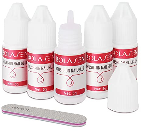 BOLASEN Nagelkleber Für Tips, 5 Stück 5g Extra Stark Mit Nagelfeile 100/180, Für Eingerissene Und Kunstnägel, Zuhause & Salon