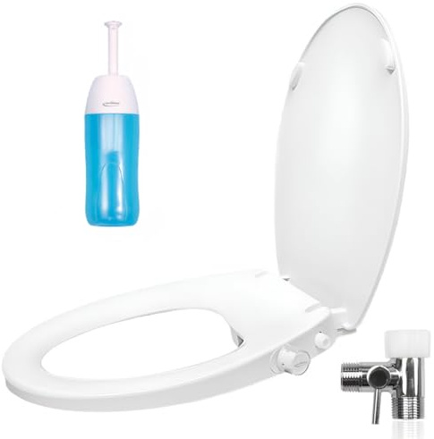 GenieBidet Siège de bidet furtif allongé (main gauche) | Double buses autonettoyantes + nettoyage arrière et féminin | Aucun câblage nécessaire. Installation facile en 20 minutes | Hybride T avec