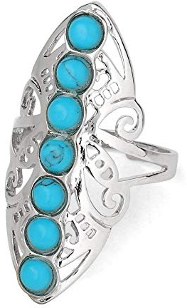 Natursteinring Kristall Breiter Hohler Blumenring Verstellbarer Offener Ring Für Frauen Yoga Reiki Gleichgewicht Steinringe Knöchel Fingerringe Ewigkeitsring Für Frauen Mädchen Junge, Blau Türkis