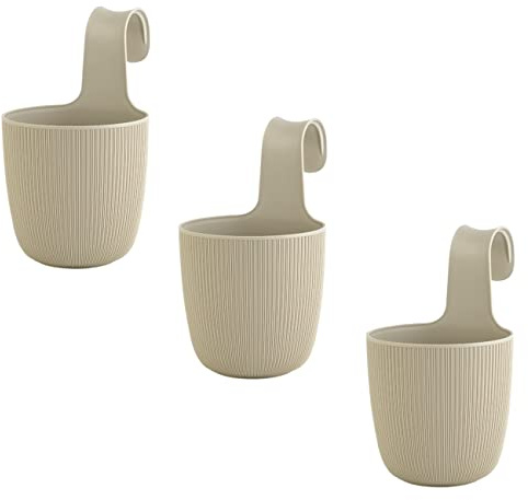 Gariella 3 x Blumentopf zum Hängen, integriertes Drainagesystem, Farbe: Sand, Ø 15 cm, Pflanztopf-Kübel, Hängetopf, widerstandsfähig, rund, wetterfest, Kunststoff