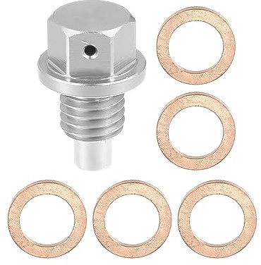 X AUTOHAUX Magnetische Ölablassschraube M12x1,75 Ölablaßschraube Aluminium-Sumpfablassmutter mit 5 Unterlegscheiben Silber