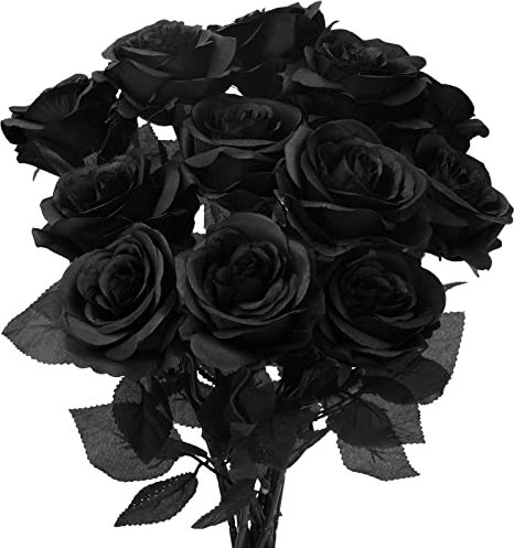 Whaline 12 Stück künstliche Seidenrosen, schwarze Rosen, lebensechte romantische künstliche Rosen mit langen Stielen für Halloween, Party, Zuhause, Lieferanten, Valentinstag, DIY-Blumensträuße