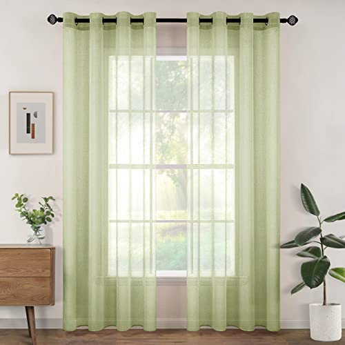 Woaboy Voile Gardinen Vorhänge Ösen 2er Set 140x245cm Grün | Voile Gewebe für Wohnzimmer und Schlafzimmer, transparent, leicht und dekorativ für moderne Fenster.