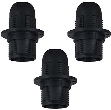 E14 Lamp Holder 3 Pack Small Edison Screw (SES) Black Bakelite Pendant Socket with Threaded Lampshade Collar Ring Vintage Light Fitting for E14 Bulbs Ceiling Lights Chandelier Floor Lamp