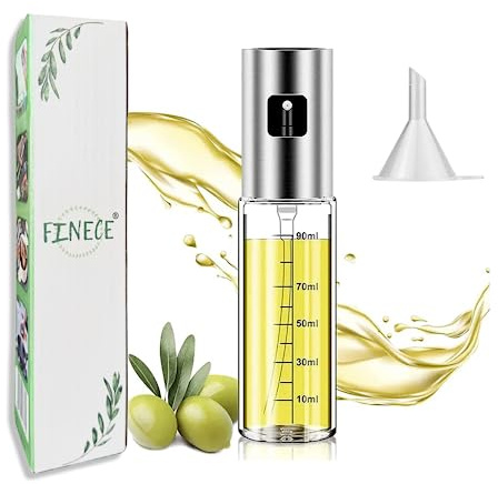 FINECE Oil Sprayer for Cooking, 100ml Olive Oil Sprayer Mister for Air Fryers, Oil Spray Bottle, Vinegar Soy Sauce Dispenser, Oil Mister with Stainless Steel Cap, for Baking Roasting Frying Use