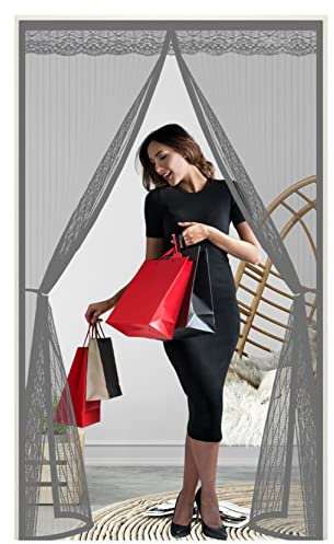 Magnet Fliegengitter Balkontür 140 x 220 cm Neue Langlebiger, Kratzfest,Stärkere Fliegengitter Meterware Fliegennetz Auto Schließen, magnetische Adsorption für Balkontür Wohnzimmer, Grau A